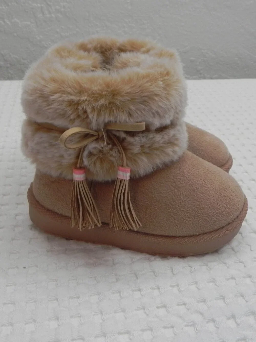 First Steps Faux Fur Tan Winter Bootie Girls Toddler Size 6